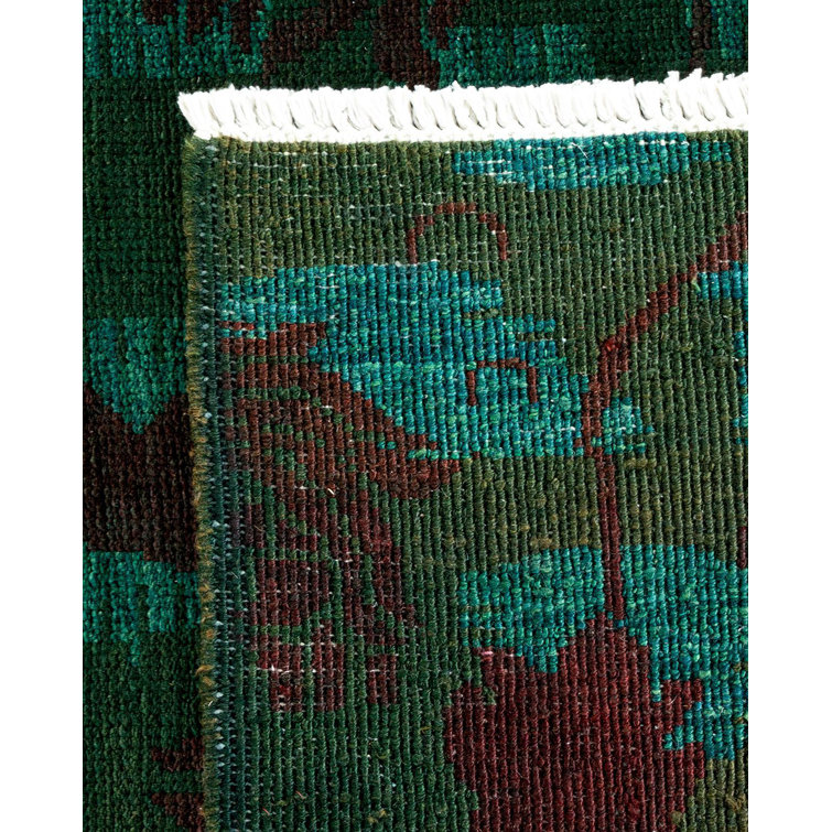 Emerald and Fuchsia Hand-Knotted Wool Floral Area Rug
