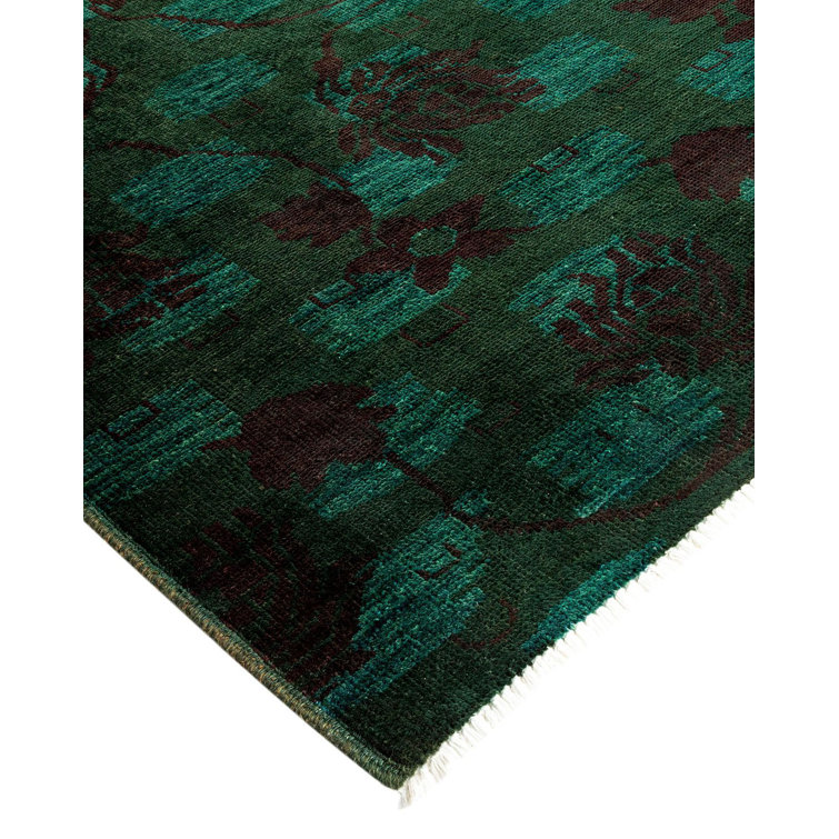 Emerald and Fuchsia Hand-Knotted Wool Floral Area Rug