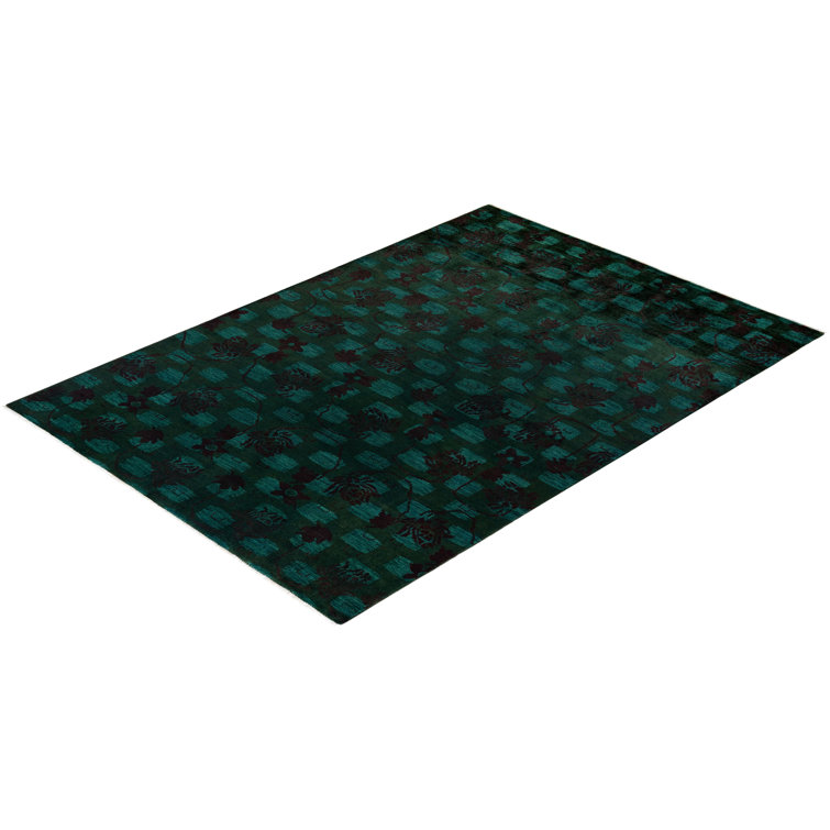 Emerald and Fuchsia Hand-Knotted Wool Floral Area Rug