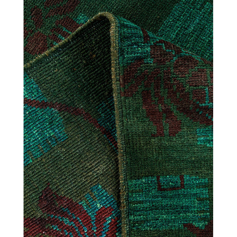 Emerald and Fuchsia Hand-Knotted Wool Floral Area Rug