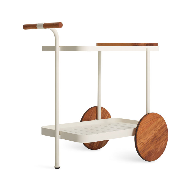 Longday White Teak and Aluminum Bar Cart with Storage