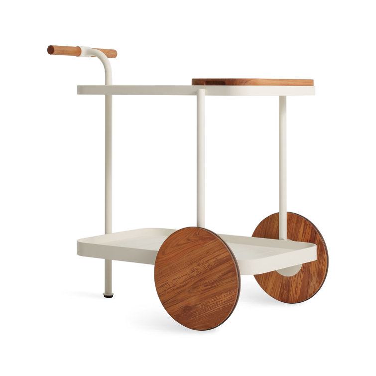 Longday White Teak and Aluminum Bar Cart with Storage