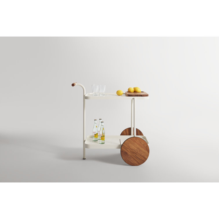 Longday White Teak and Aluminum Bar Cart with Storage