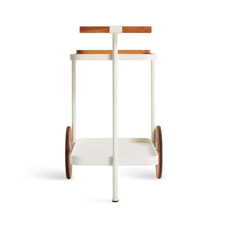 Longday White Teak and Aluminum Bar Cart with Storage