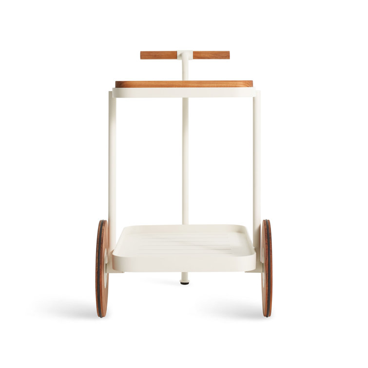 Longday White Teak and Aluminum Bar Cart with Storage