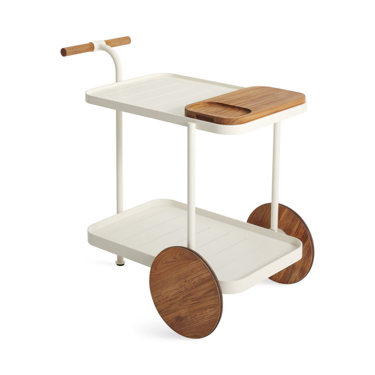 Longday White Teak and Aluminum Bar Cart with Storage