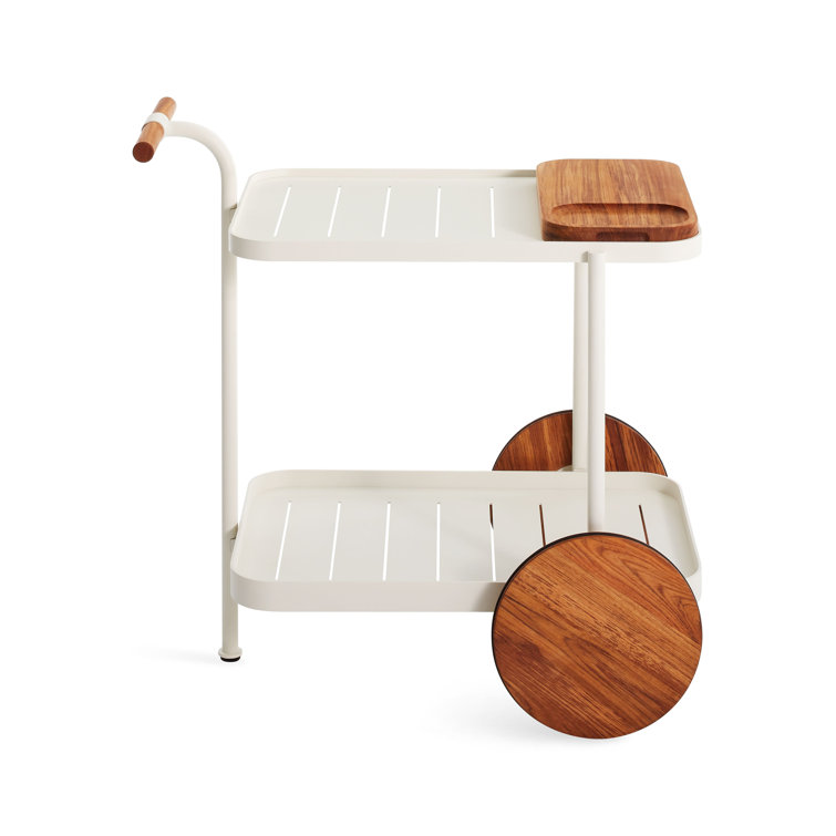 Longday White Teak and Aluminum Bar Cart with Storage