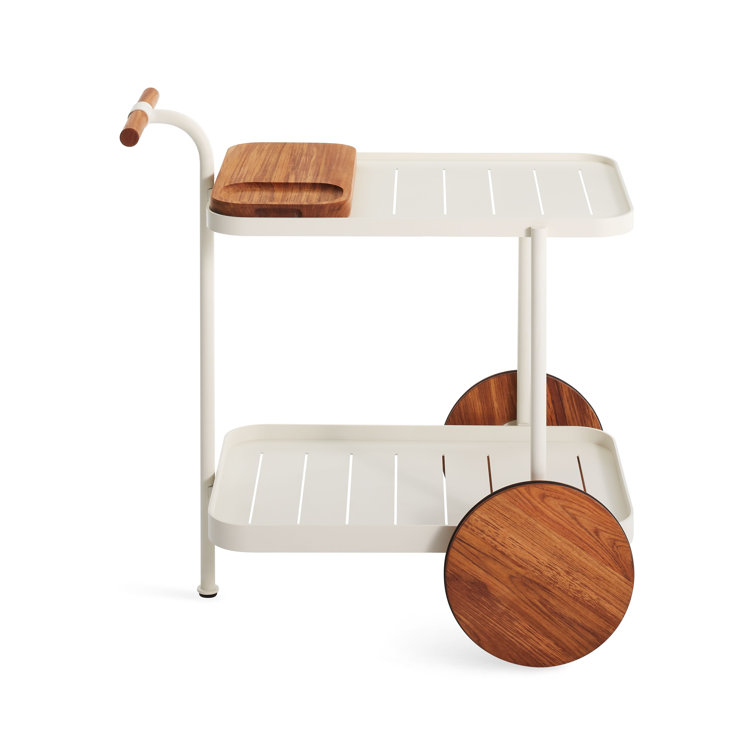 Longday White Teak and Aluminum Bar Cart with Storage