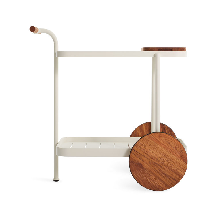 Longday White Teak and Aluminum Bar Cart with Storage