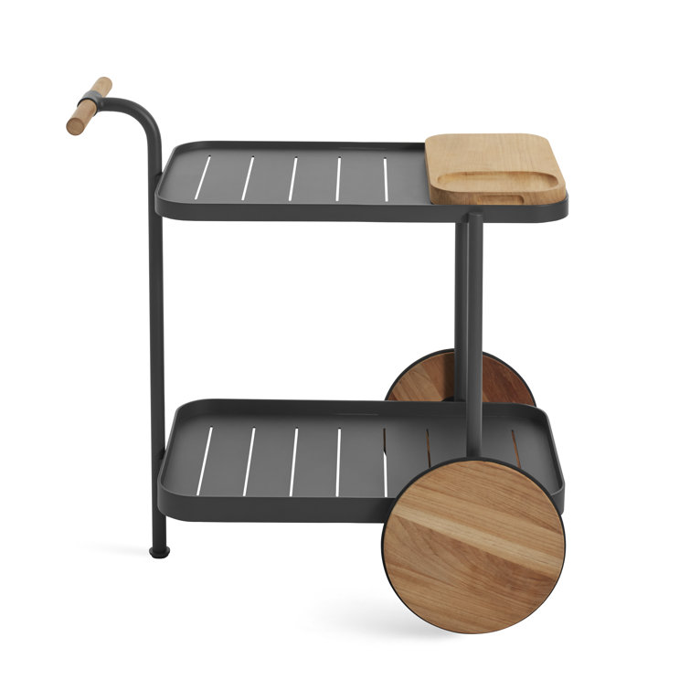 Longday Carbon Teak & Aluminum Bar Cart with Storage
