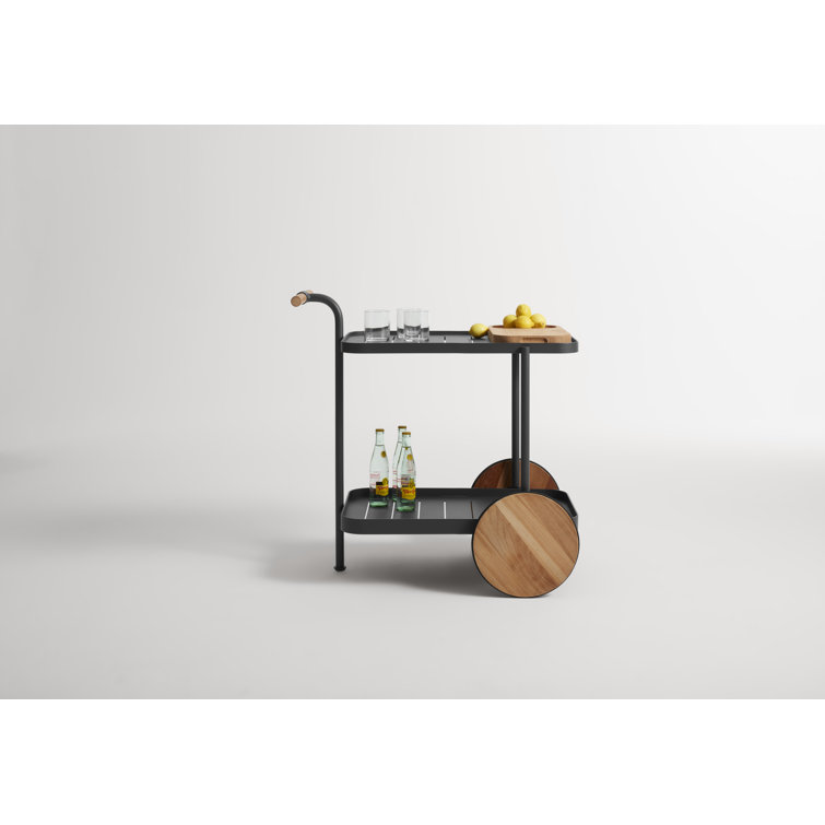 Longday Carbon Teak & Aluminum Bar Cart with Storage