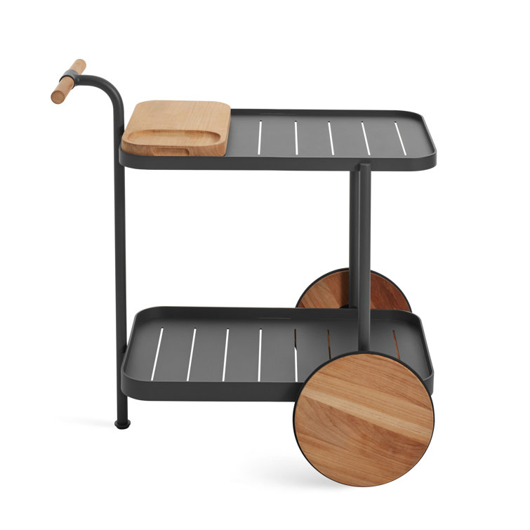 Longday Carbon Teak & Aluminum Bar Cart with Storage
