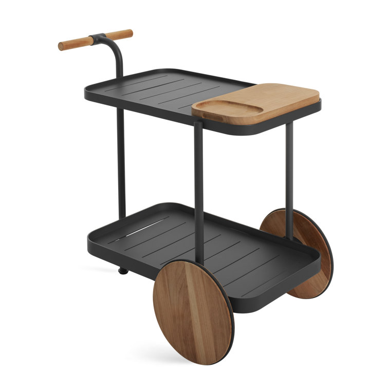 Longday Carbon Teak & Aluminum Bar Cart with Storage