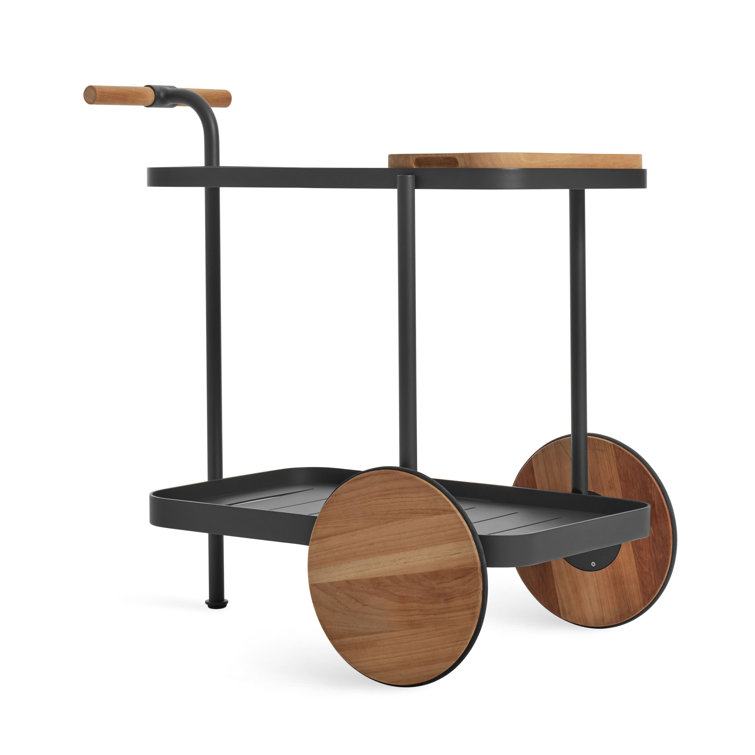 Longday Carbon Teak & Aluminum Bar Cart with Storage