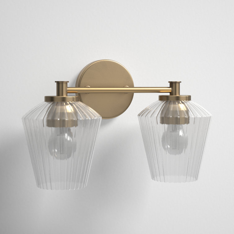 Brass 2-Light Ribbed Glass Vanity Fixture