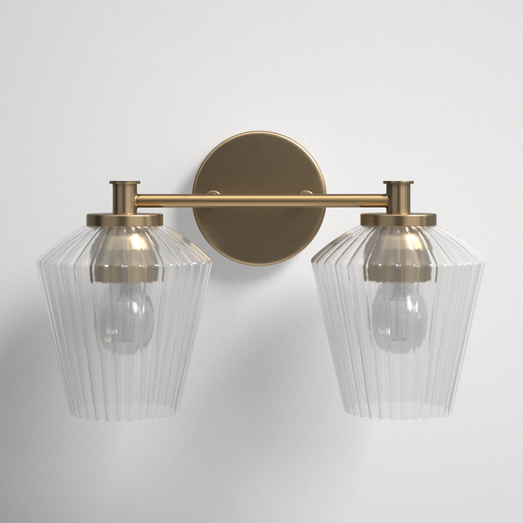 Brass 2-Light Ribbed Glass Vanity Fixture