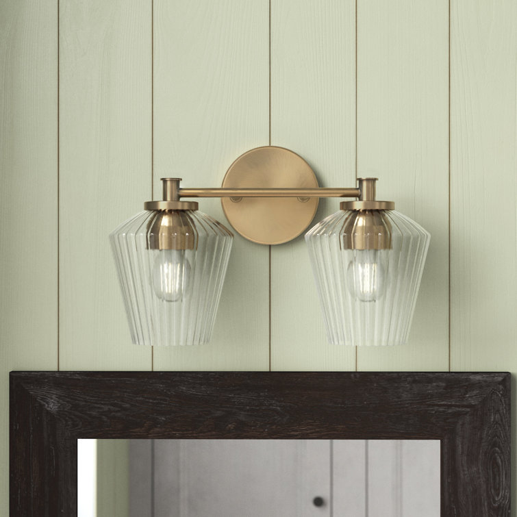Brass 2-Light Ribbed Glass Vanity Fixture