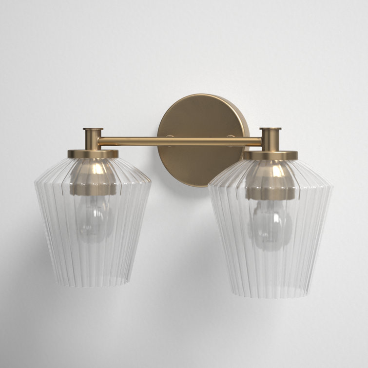 Brass 2-Light Ribbed Glass Vanity Fixture