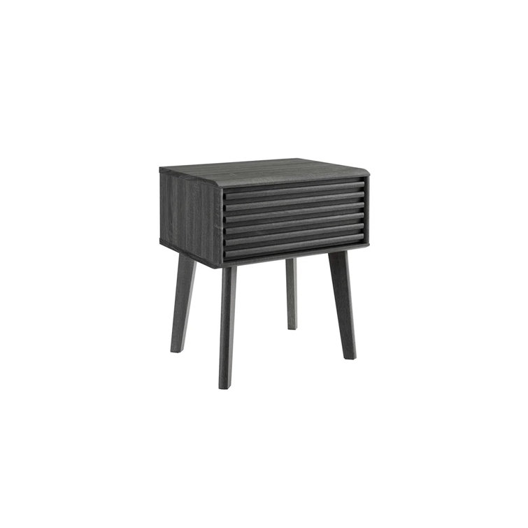 Mid-Century Modern Charcoal Wood Grain End Table with Storage