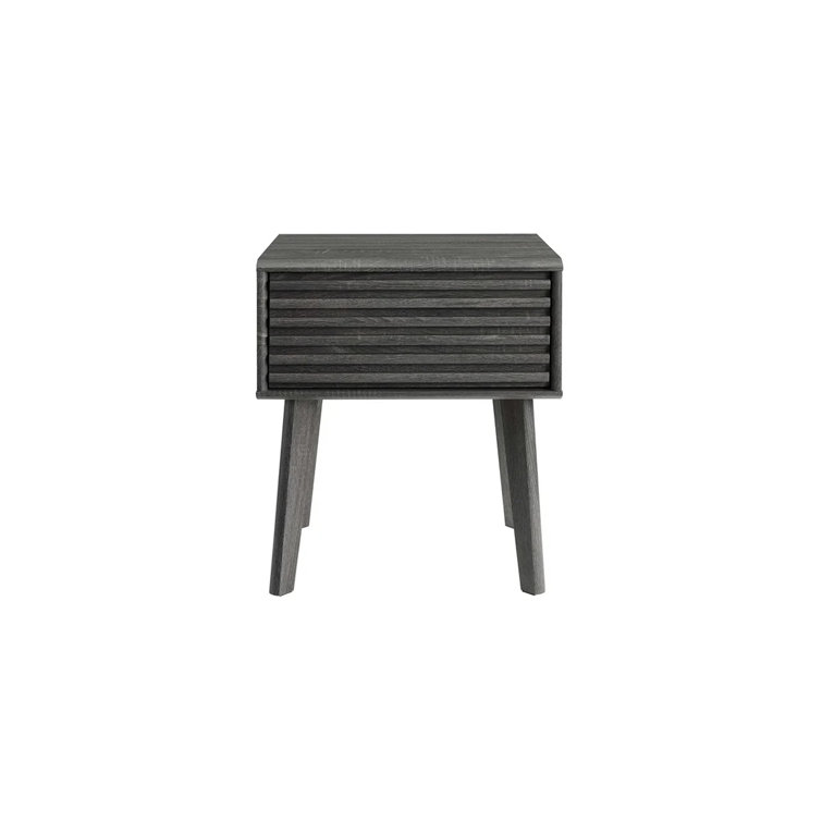 Mid-Century Modern Charcoal Wood Grain End Table with Storage