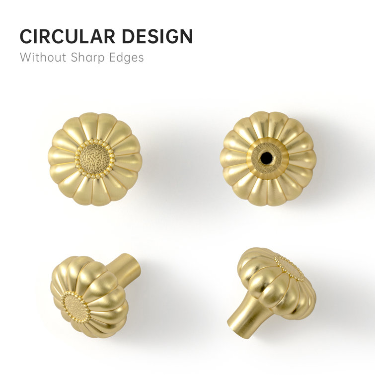 Brushed Brass Flower-Inspired Cabinet Knobs, 1-1/4 Inches, 12-Pack