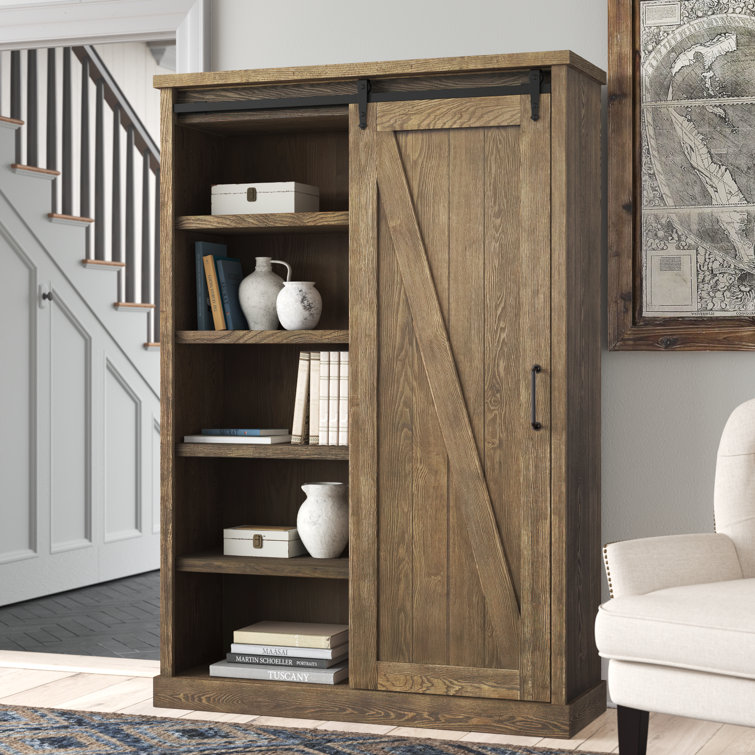 Avondale Rustic Barn Door Adjustable Brown Wood Bookcase