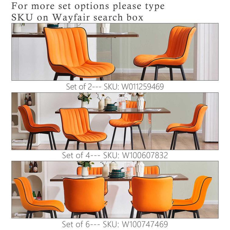 Orange Faux Leather Upholstered Side Chairs with Metal Legs, Set of 2