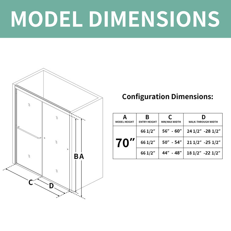 56-60" Chrome Semi-Frameless Double Sliding Shower Door with Clear Tempered Glass