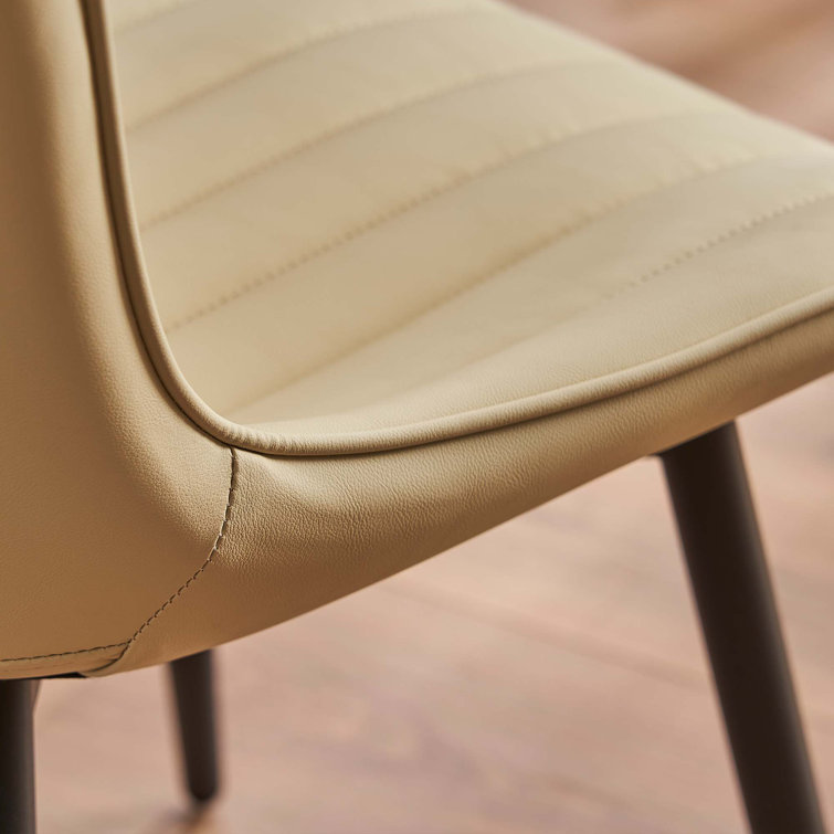 Beige Faux Leather Upholstered Dining Chairs with Metal Legs