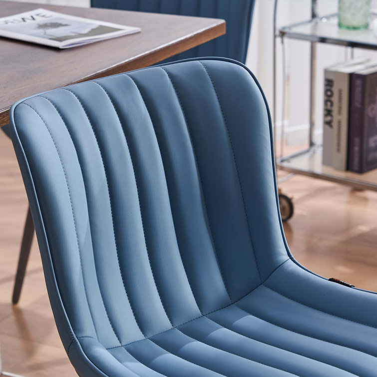Blue Faux Leather Upholstered Side Chairs with Metal Legs, Set of 2