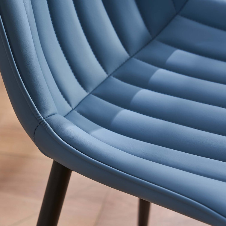 Blue Faux Leather Upholstered Side Chairs with Metal Legs, Set of 2