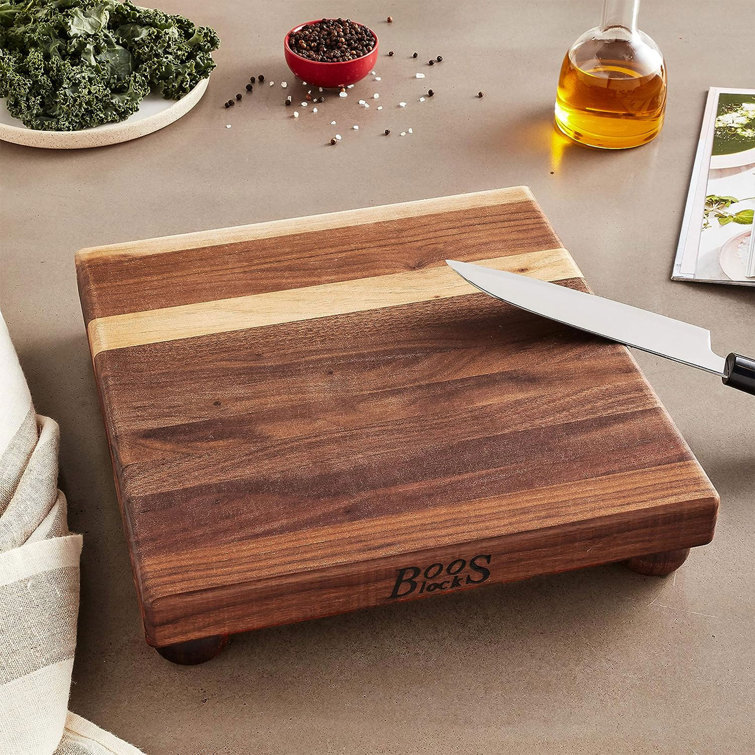 Walnut Wood Square Cutting Board with Bun Feet, 12" x 12"