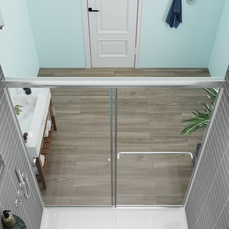 56-60" Chrome Semi-Frameless Double Sliding Shower Door with Clear Tempered Glass