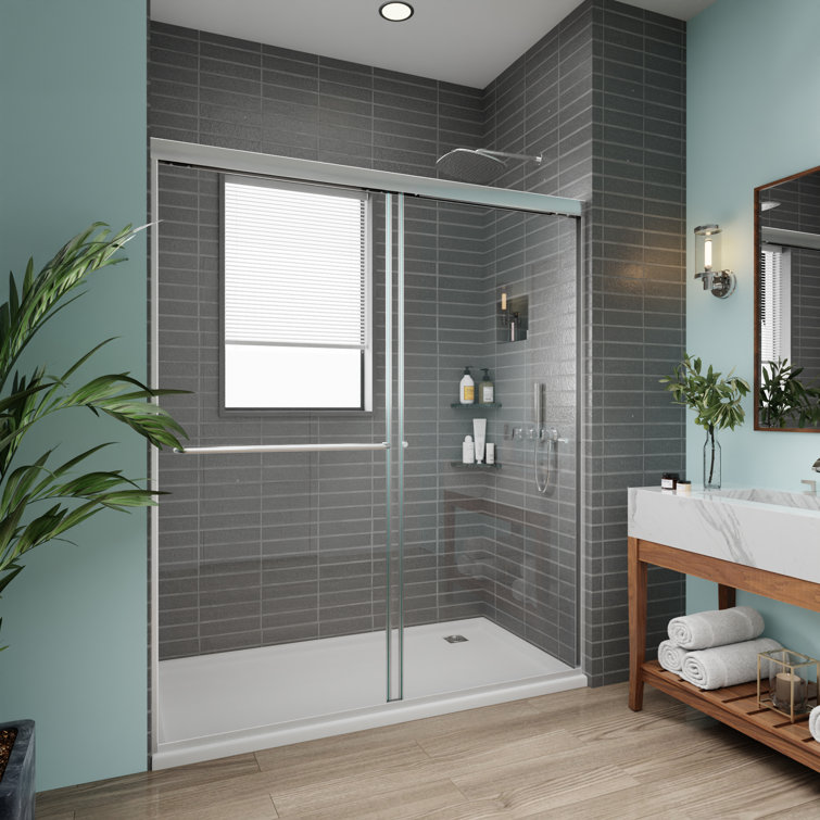 56-60" Chrome Semi-Frameless Double Sliding Shower Door with Clear Tempered Glass