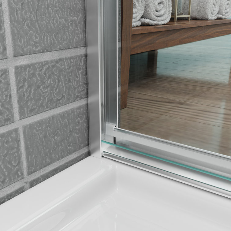 56-60" Chrome Semi-Frameless Double Sliding Shower Door with Clear Tempered Glass
