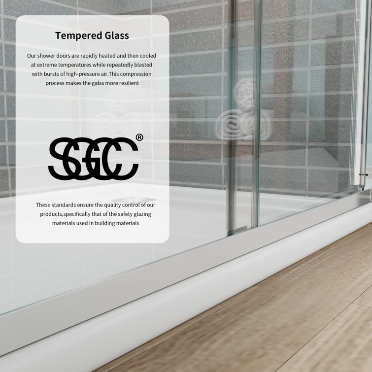 56-60" Chrome Semi-Frameless Double Sliding Shower Door with Clear Tempered Glass