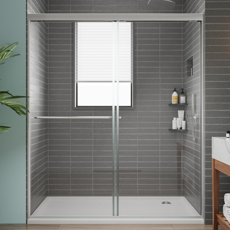 56-60" Chrome Semi-Frameless Double Sliding Shower Door with Clear Tempered Glass