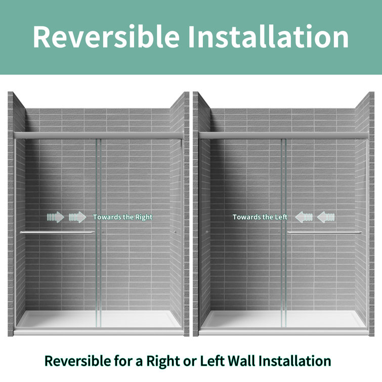 56-60" Chrome Semi-Frameless Double Sliding Shower Door with Clear Tempered Glass