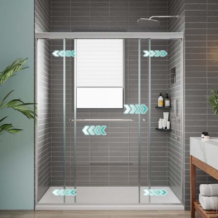 56-60" Chrome Semi-Frameless Double Sliding Shower Door with Clear Tempered Glass