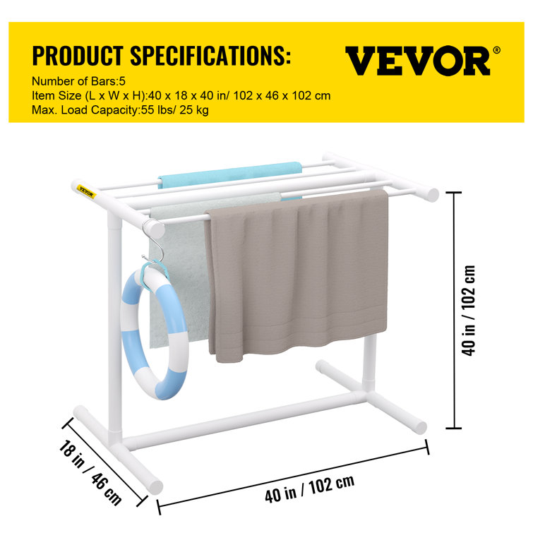 Matte White Freestanding PVC Towel Rack with 5 Holders