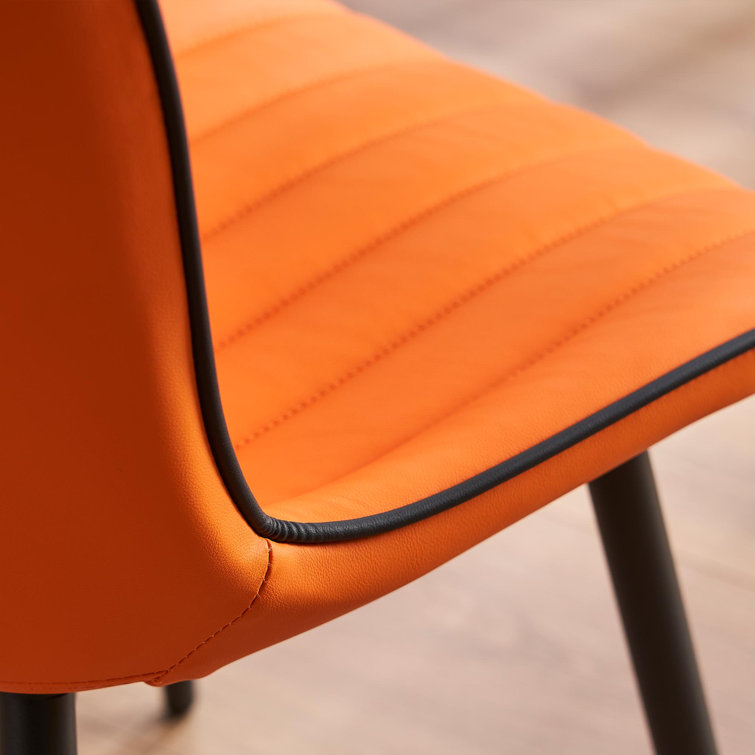 Orange Faux Leather Upholstered Side Chairs with Metal Legs, Set of 2