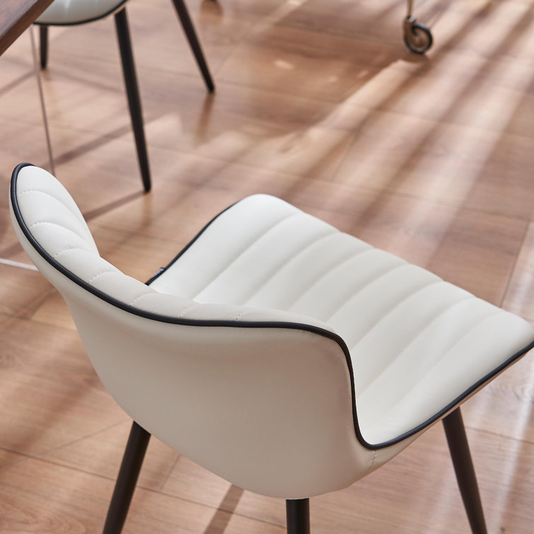 White Faux Leather Upholstered Side Chair with Metal Legs