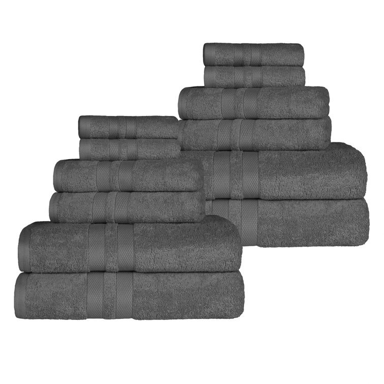 Charcoal Cotton 12 Piece Quick-Drying Towel Set