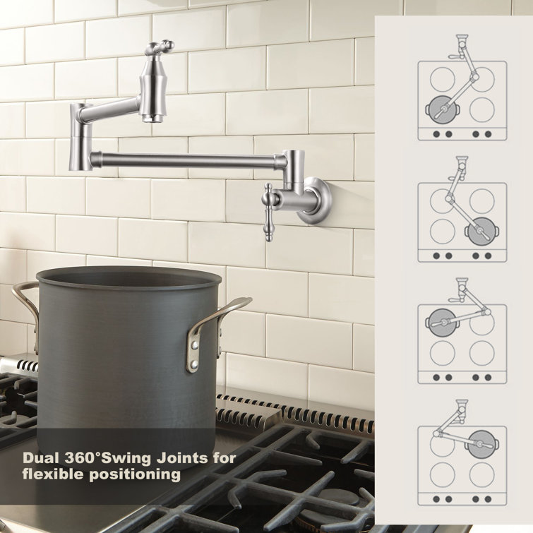 Brushed Nickel Wall Mounted Double Handle Pot Filler Faucet