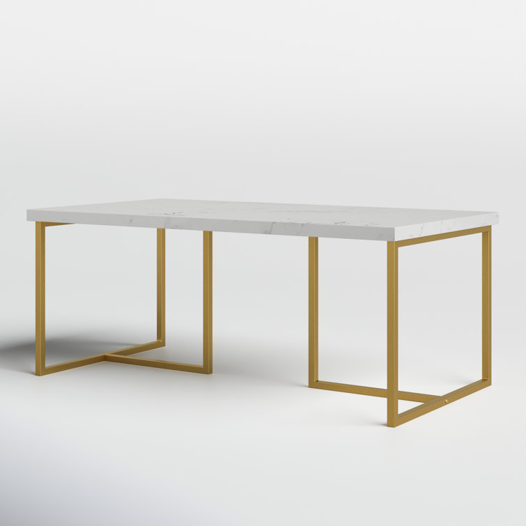 Elegant 43'' Gold and White Marble Rectangular Coffee Table