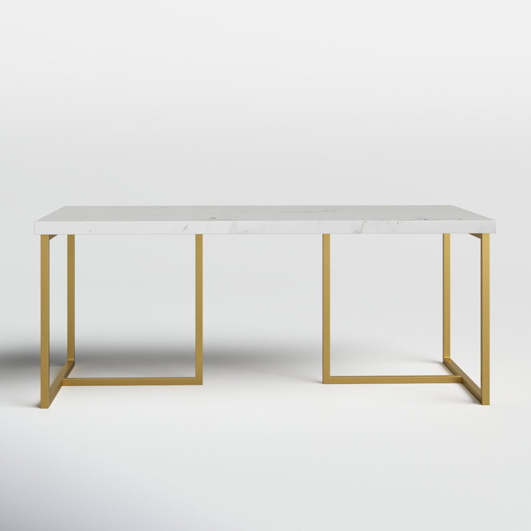 Elegant 43'' Gold and White Marble Rectangular Coffee Table