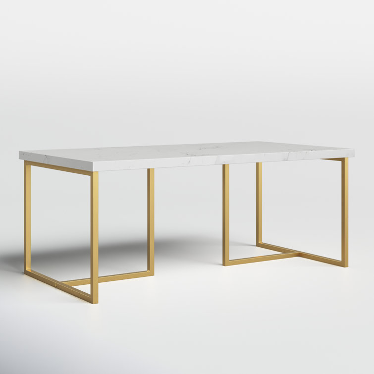 Elegant 43'' Gold and White Marble Rectangular Coffee Table