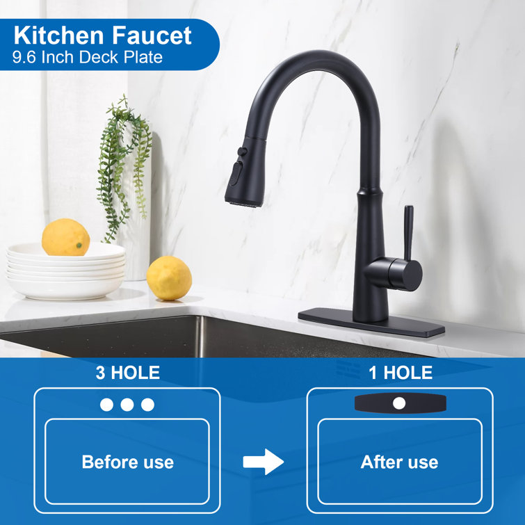 9.6 Inch Matte Black Stainless Steel Kitchen Sink Faucet Hole Cover Plate