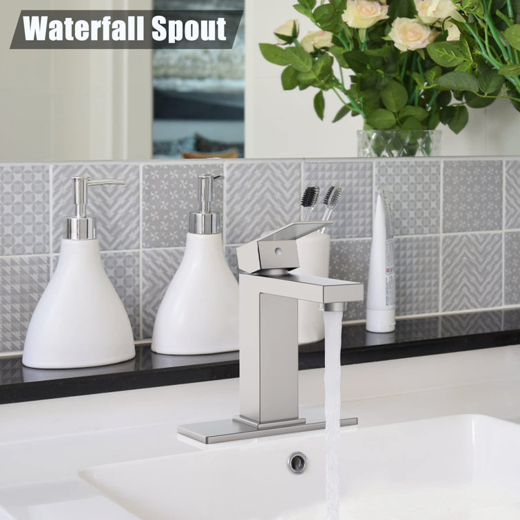 Brushed Nickel Single Handle Bathroom Faucet with Deck Plate