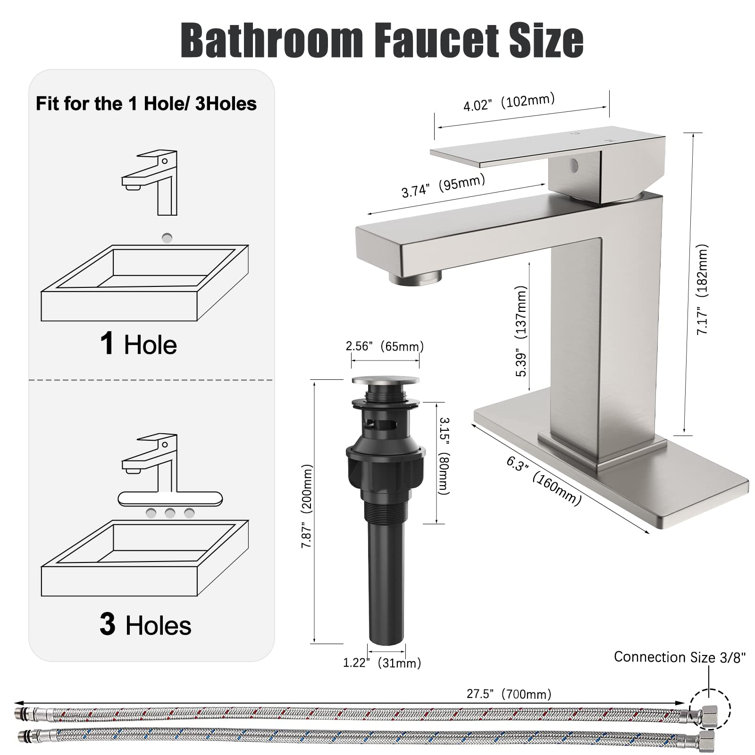 Brushed Nickel Single Handle Bathroom Faucet with Deck Plate